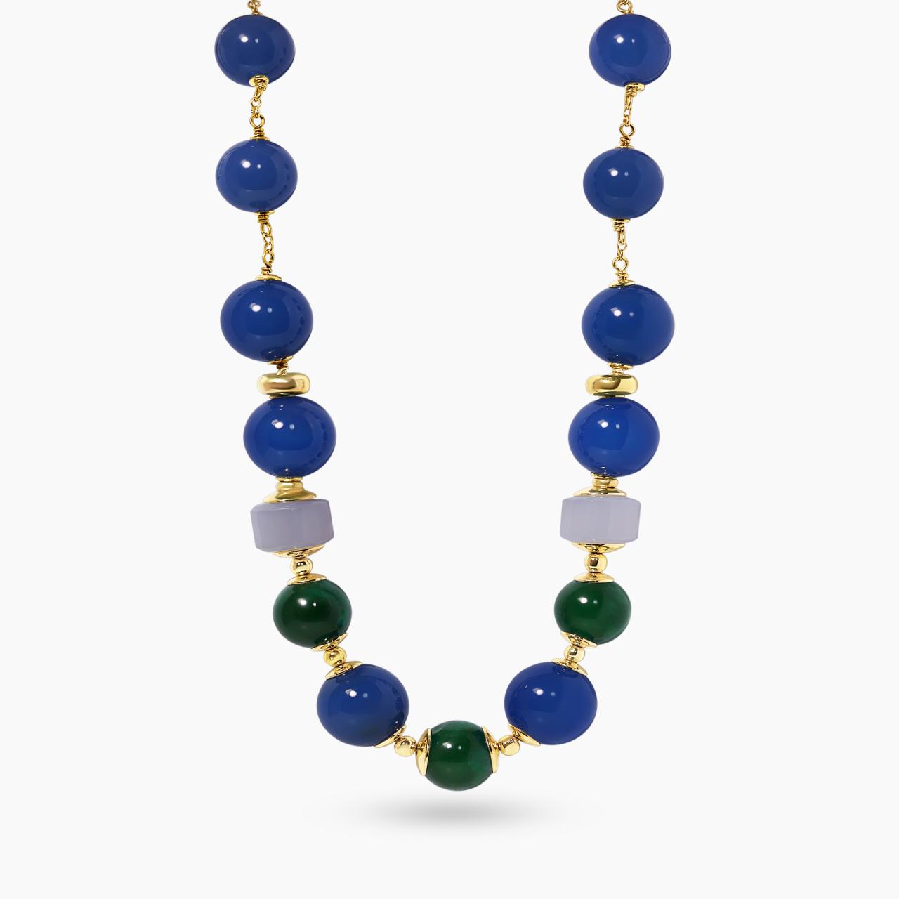 Jade and chalcedony beads necklace with gold-plated silver fittings from the Carmela Cerrone Collection
