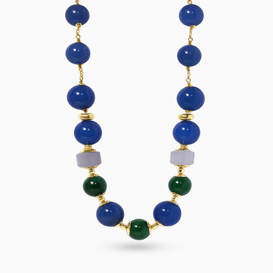 Jade and chalcedony beads necklace with gold-plated silver fittings