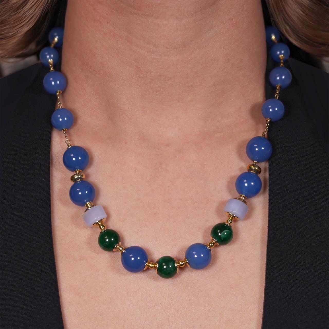 Jade and chalcedony beads necklace with gold-plated silver fittings from the Carmela Cerrone Collection