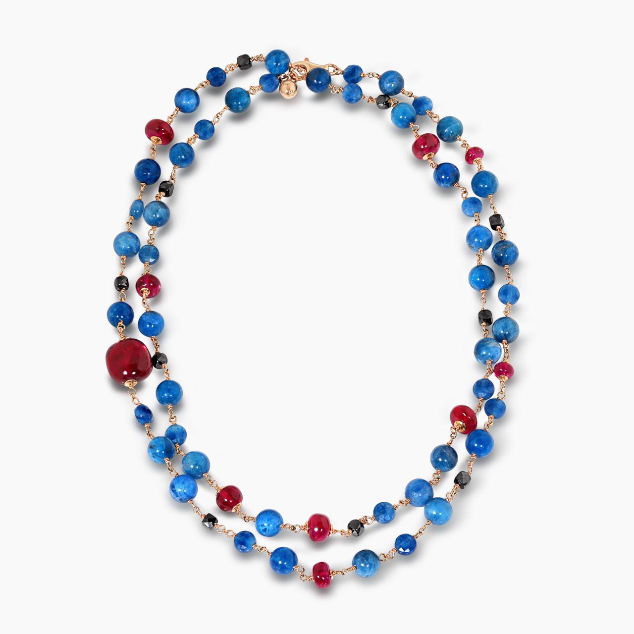 Apatite and red spinel beads necklace with gold-plated silver fittings from the Carmela Cerrone Collection