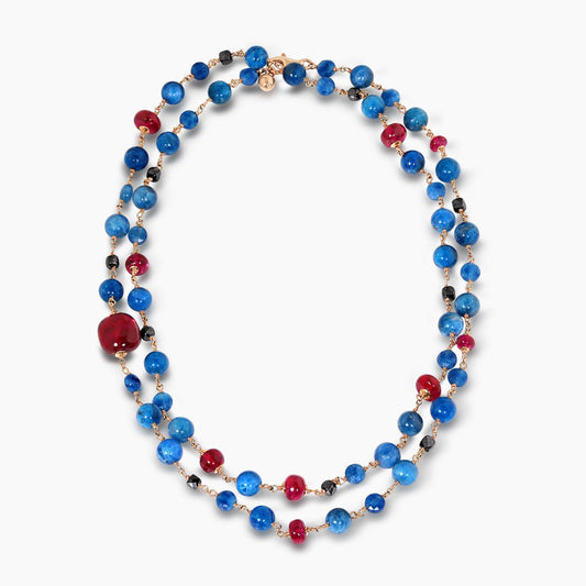 Apatite and red spinel beads necklace with gold-plated silver fittings 