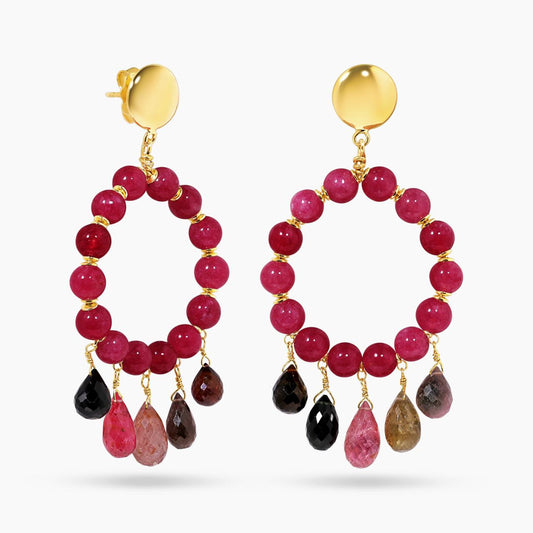 Quartz and fluorite beads earrings with gold-plated silver fittings 