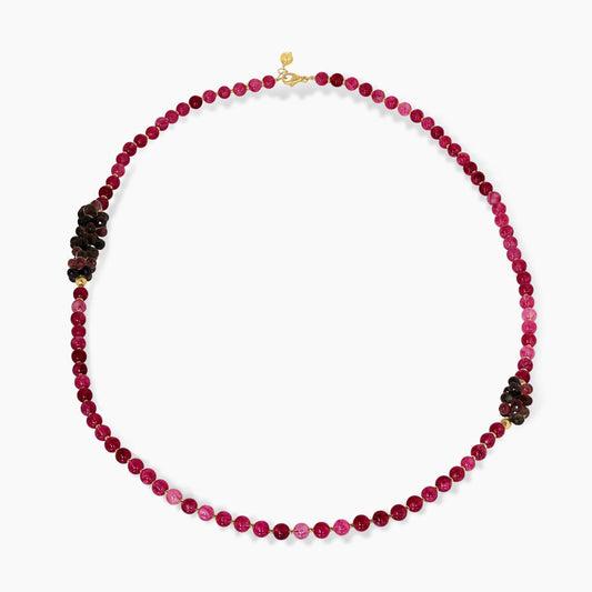Quartz and fluorite beads necklace with gold-plated silver fittings 