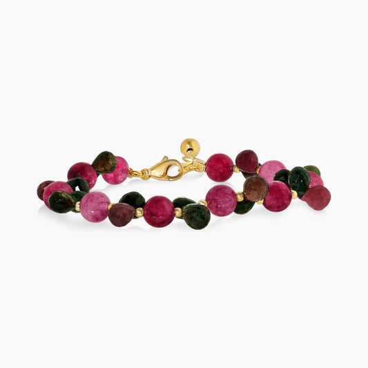 Quartz and fluorite beads bracelet with gold plated silver fittings 