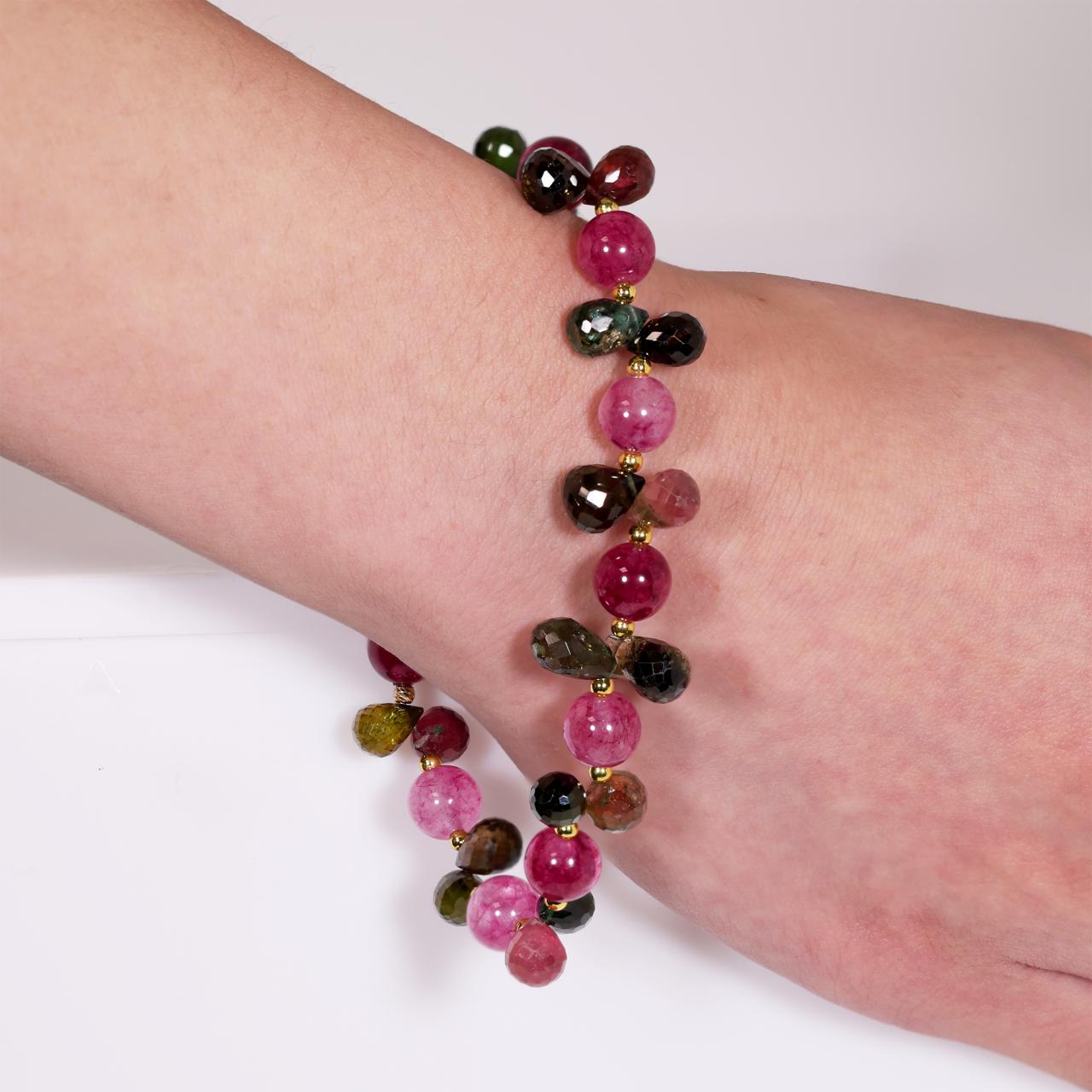 Quartz and fluorite beads bracelet with gold plated silver fittings from the Carmela Cerrone Collection