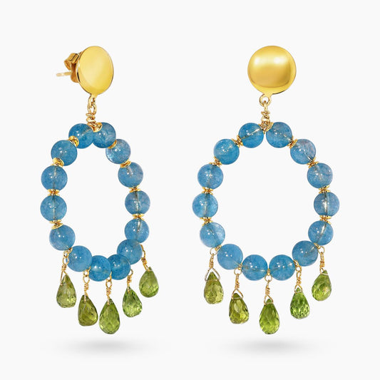 Aquamarine and peridot beads earring with gold-plated silver fittings