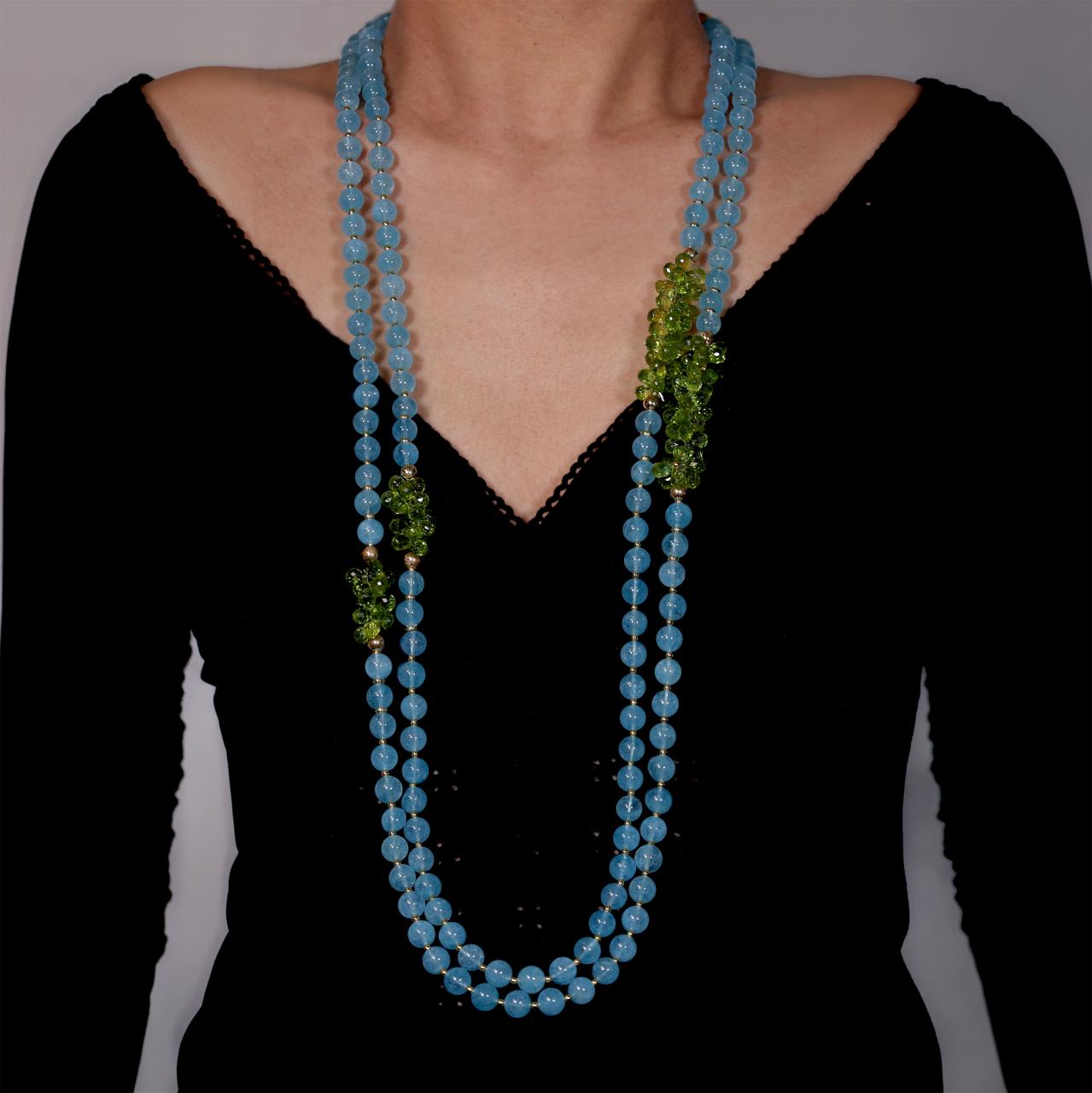 Aquamarine and peridot necklace with gold-plated silver fittings from the Carmela Cerrone Collection