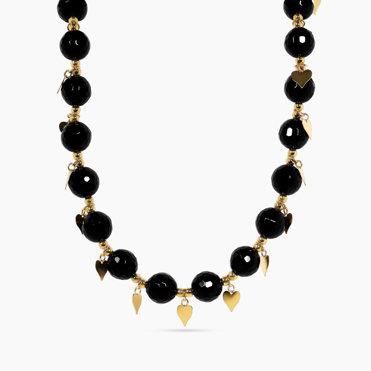 Onyx beads necklace with gold-plated silver fittings from the Carmela Cerrone Collection