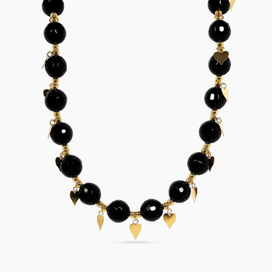 Onyx beads necklace with gold-plated silver fittings 