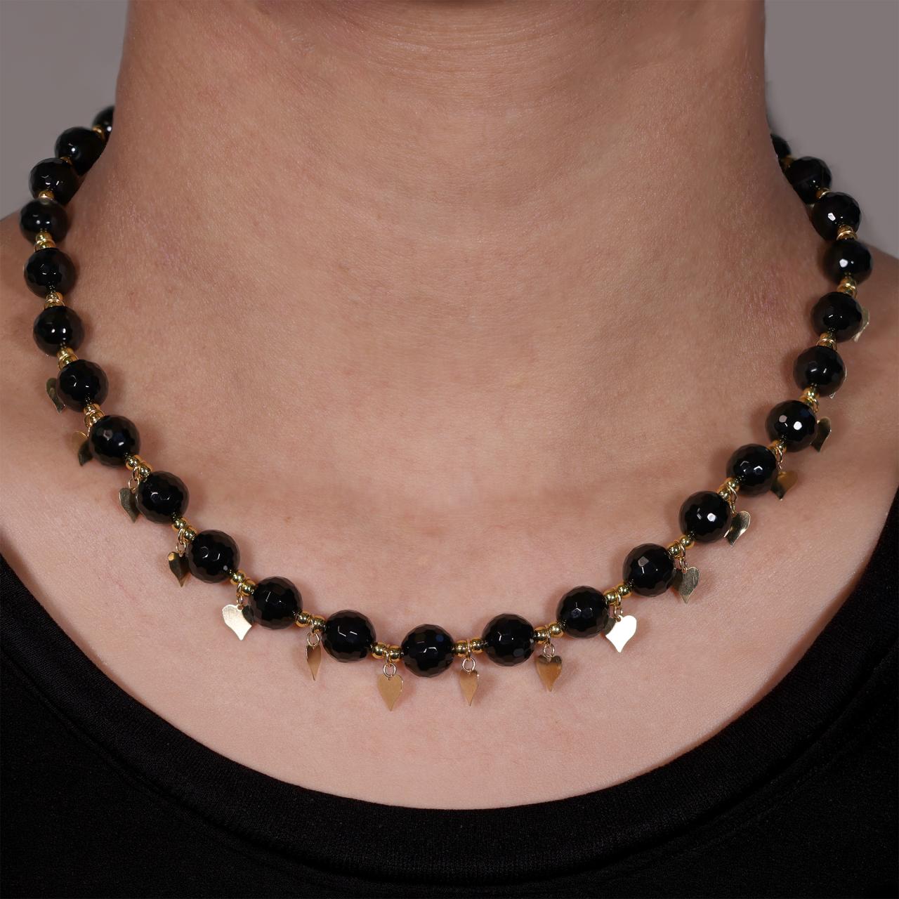 Onyx beads necklace with gold-plated silver fittings from the Carmela Cerrone Collection