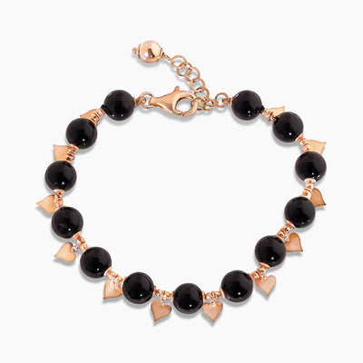 Onyx beads bracelet with gold plated silver fittings 