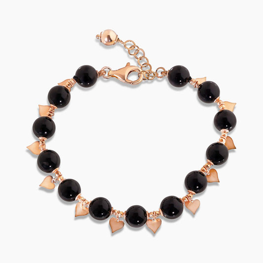Onyx beads bracelet with gold plated silver fittings 