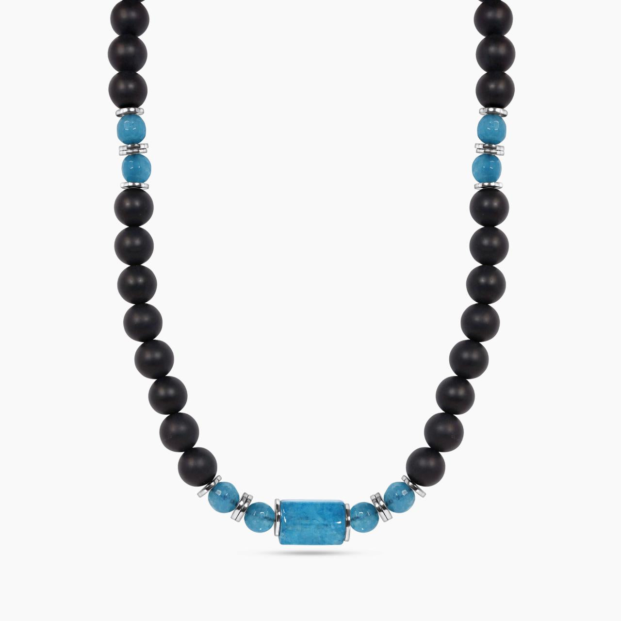 Onyx and aquamarine beads necklace with gold-plated silver fittings from the Carmela Cerrone Collection