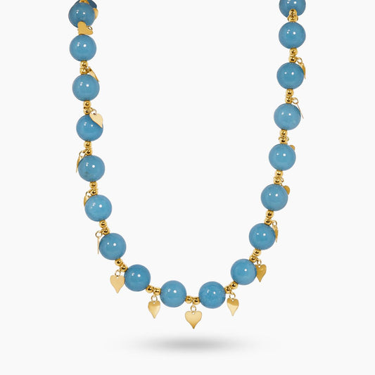 Aquamarine beads necklace with gold-plated silver fittings 