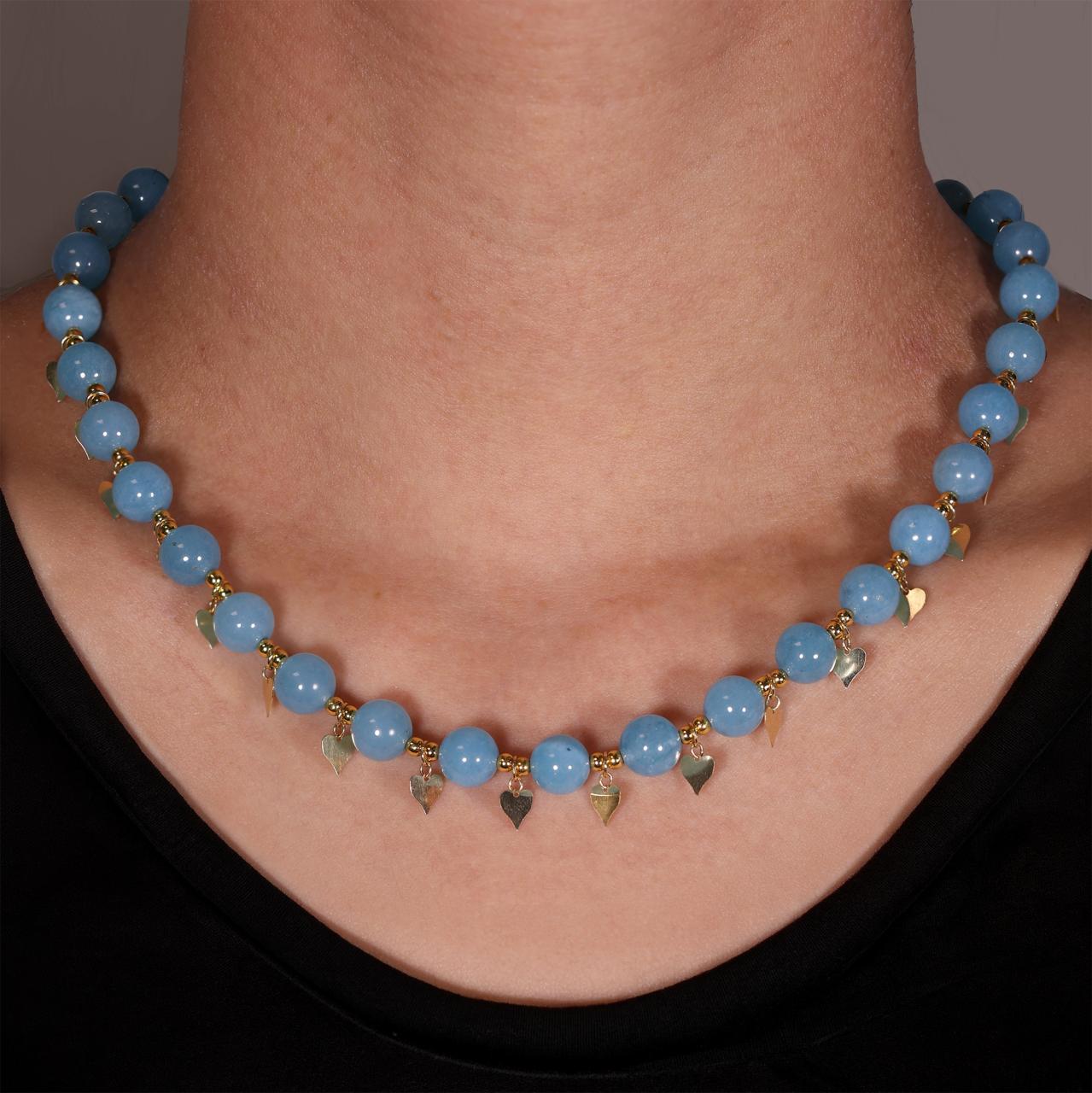 Aquamarine beads necklace with gold-plated silver fittings from the Carmela Cerrone Collection