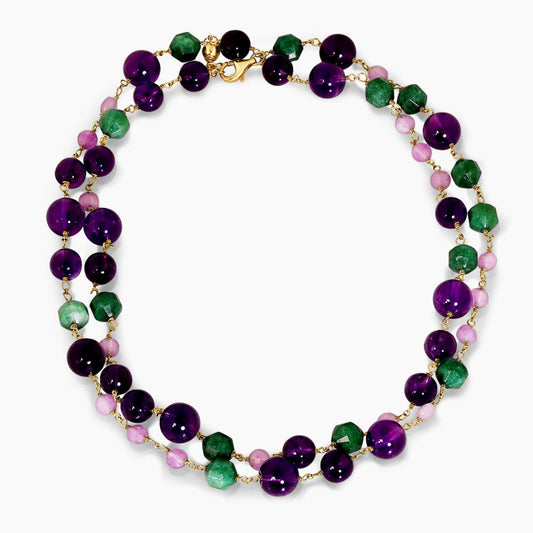 Amethyst and green garnet beads necklace with gold-plated silver fittings from the Carmela Cerrone Collection