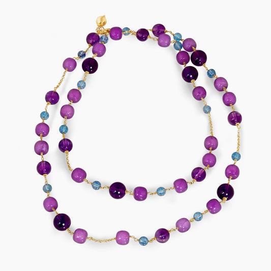 Amethyst, quartz and jade beads necklace with gold-plated silver fittings from the Carmela Cerrone Collection
