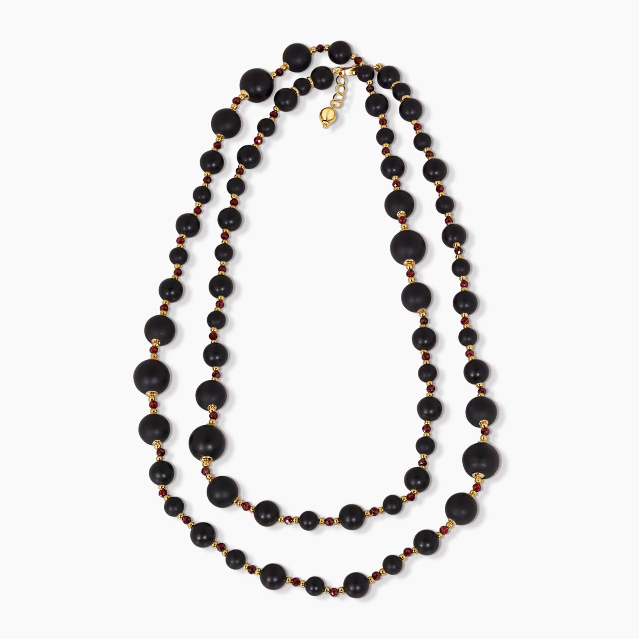 Onyx, garnet and hematite beads necklace with gold-plated silver fittings from the Carmela Cerrone Collection