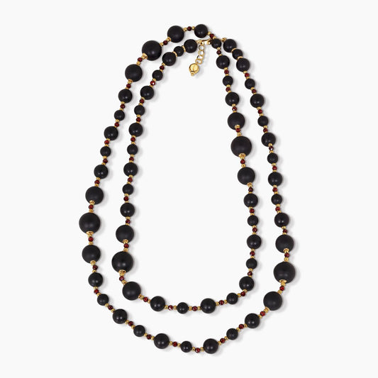 Onyx, garnet and hematite beads necklace with gold-plated silver fittings