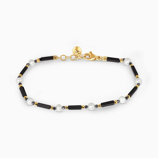 Hematite and fresh water pearls bracelet with gold plated silver fittings 