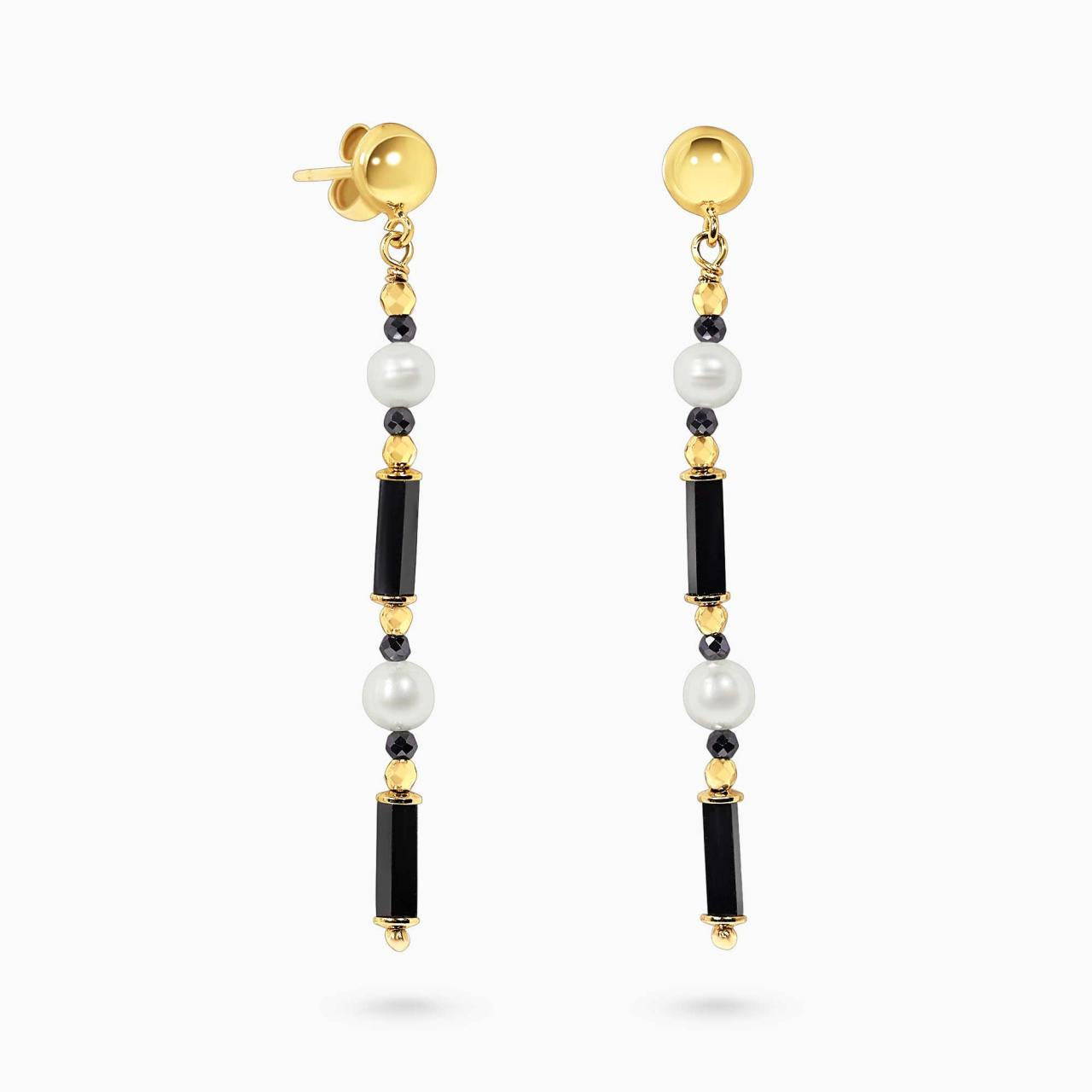 Hematite and fresh water pearls drop earrings with gold-plated silver fittings from the Carmela Cerrone Collection