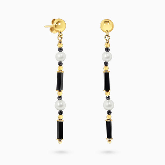 Hematite and fresh water pearls drop earrings with gold-plated silver fittings from the Carmela Cerrone Collection