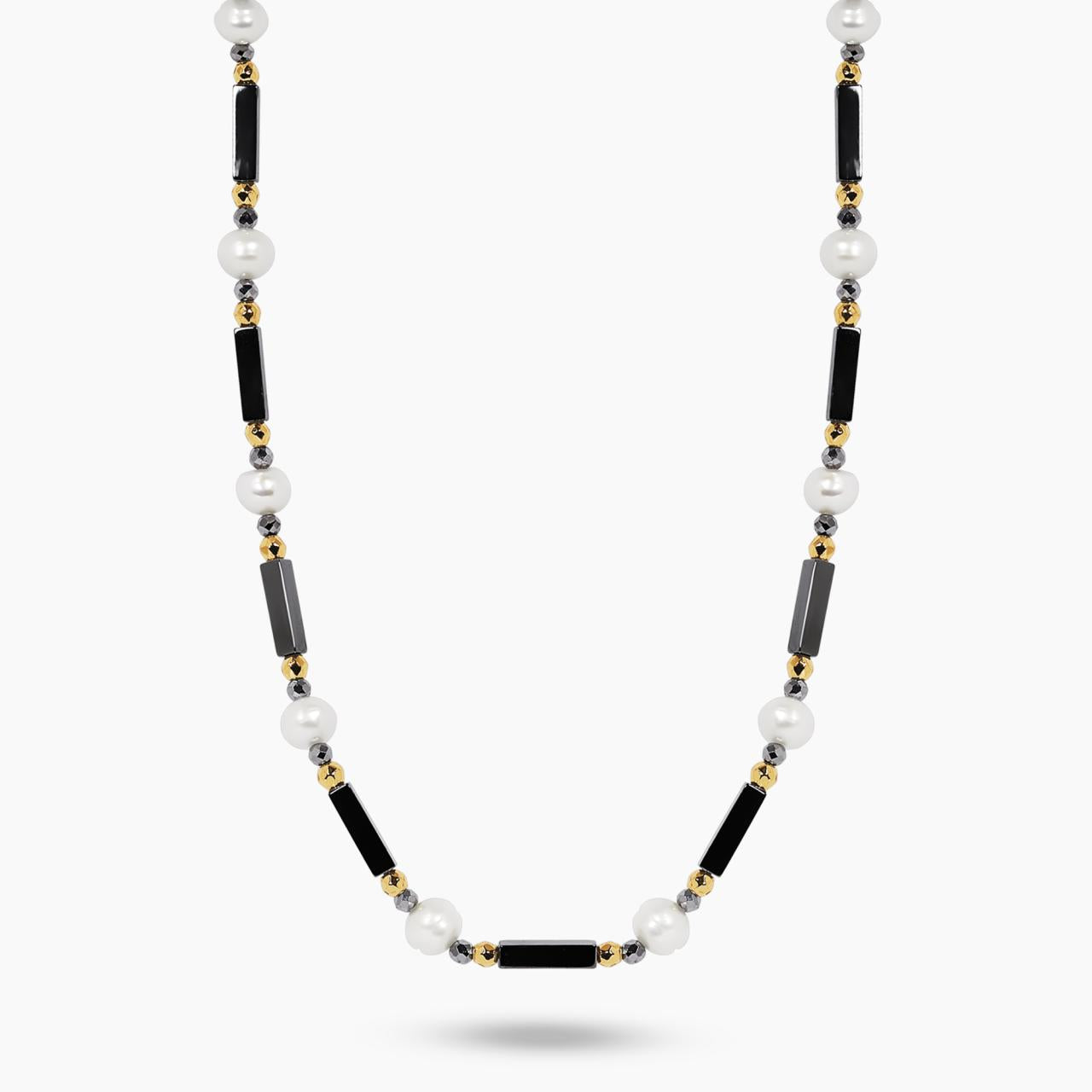 Hematite and fresh water pearls necklace with gold-plated silver fittings from the Carmela Cerrone Collection