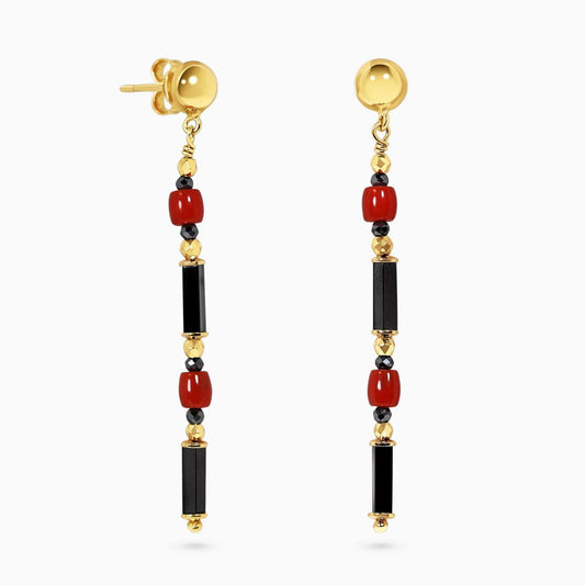 Hematite and coral beads drop earrings with gold-plated silver fittings from the Carmela Cerrone Collection