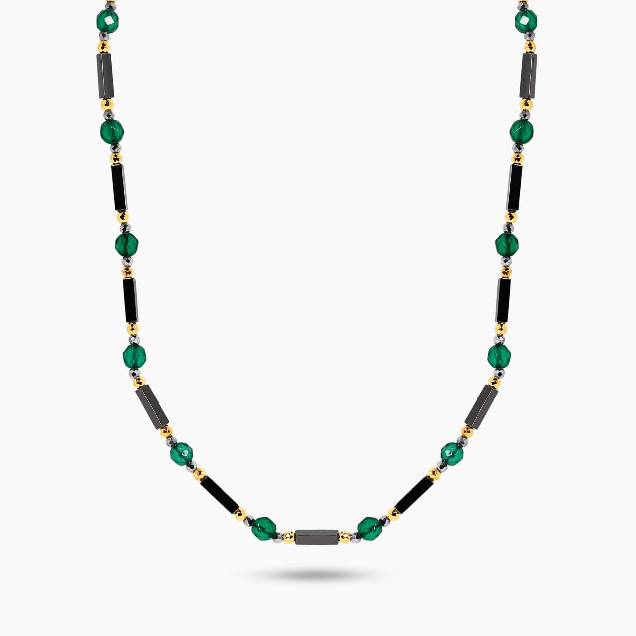Hematite and green agate beads necklace with gold-plated silver fittings from the Carmela Cerrone Collection
