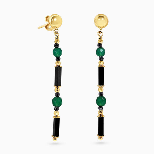 Hematite and green agate beads drop earrings with gold-plated silver fittings from the Carmela Cerrone Collection