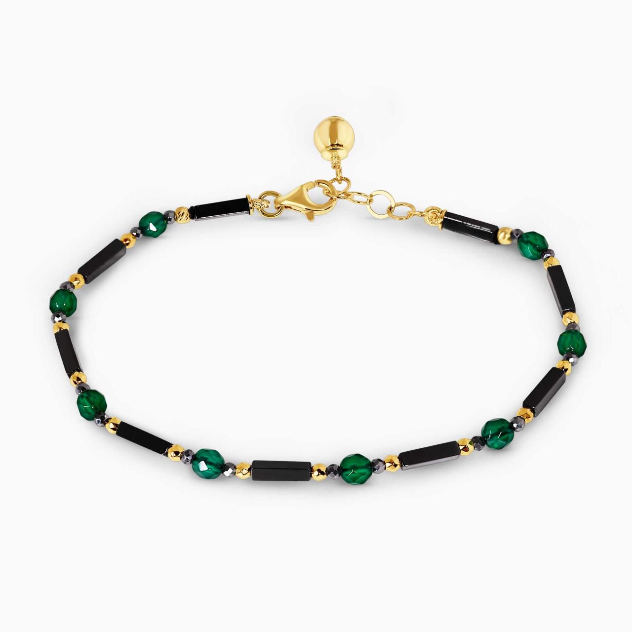 Hematite and green agate beads bracelet with gold plated silver fittings from the Carmela Cerrone Collection