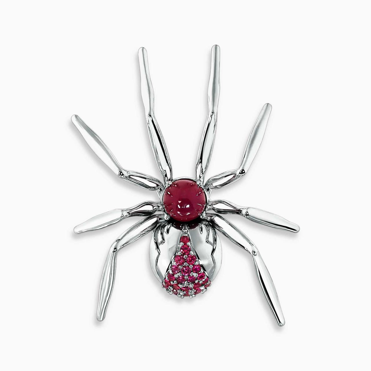 18ct white gold ruby and diamond red back spider lapel pin