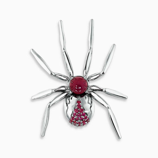 18ct white gold ruby and diamond red back spider lapel pin