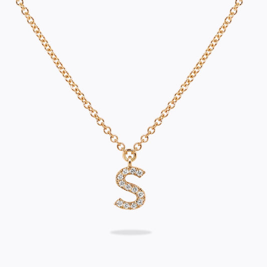 18ct yellow gold diamond initial "S" necklace