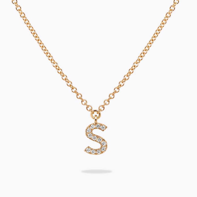 18ct yellow gold diamond initial "S" necklace