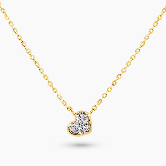 18ct yellow gold diamond pave set heart adjustable necklace