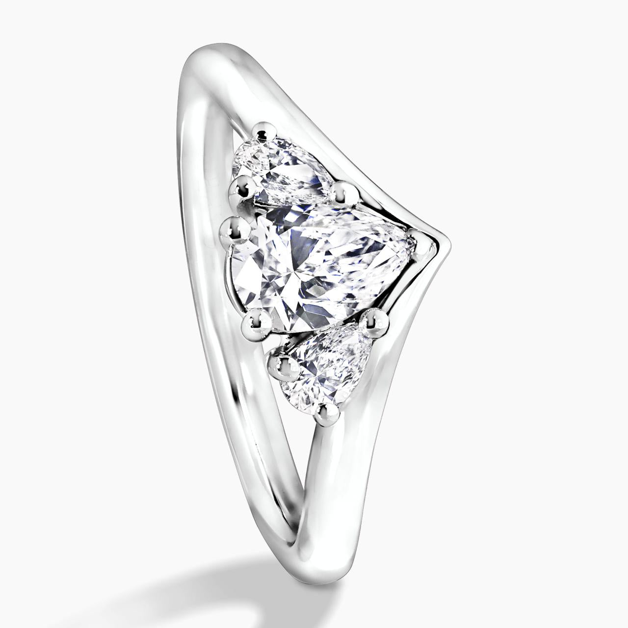 18ct white gold pear shaped diamond engagement ring with pear shaped diamonds on the side