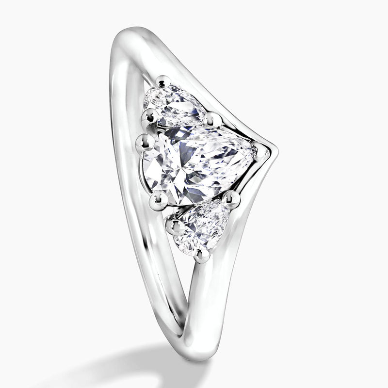 18ct white gold pear shaped diamond engagement ring with pear shaped diamonds on the side