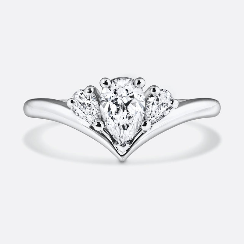 18ct white gold pear shaped diamond engagement ring with pear shaped diamonds on the side