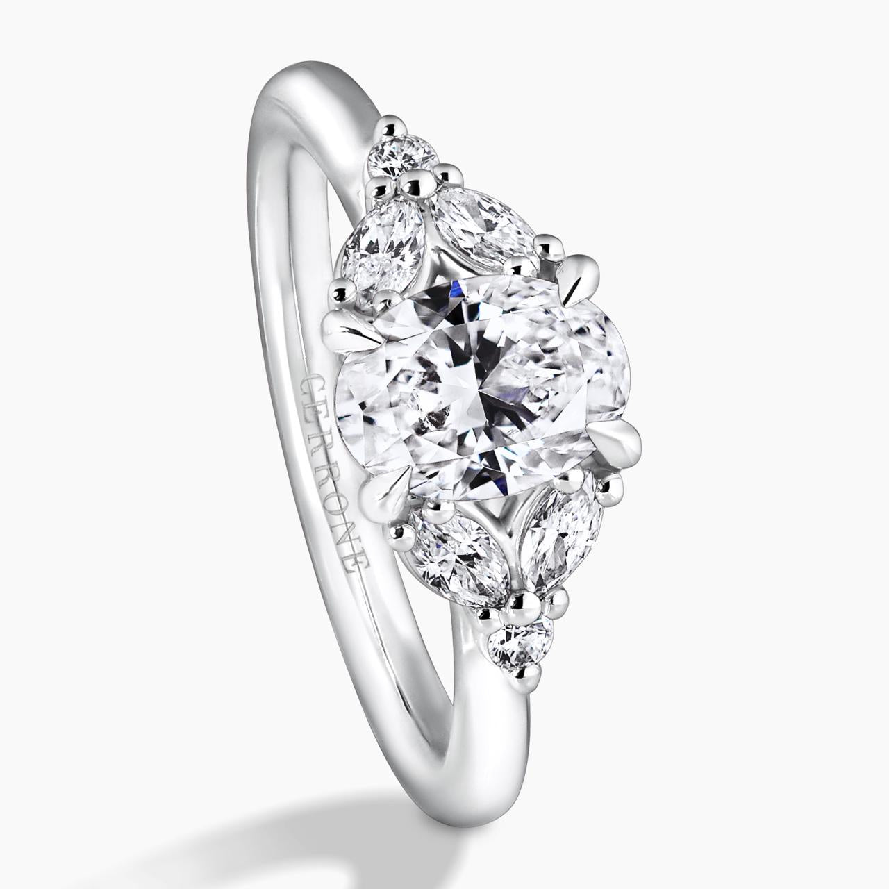 18ct white gold oval brilliant cut diamond engagement ring side view