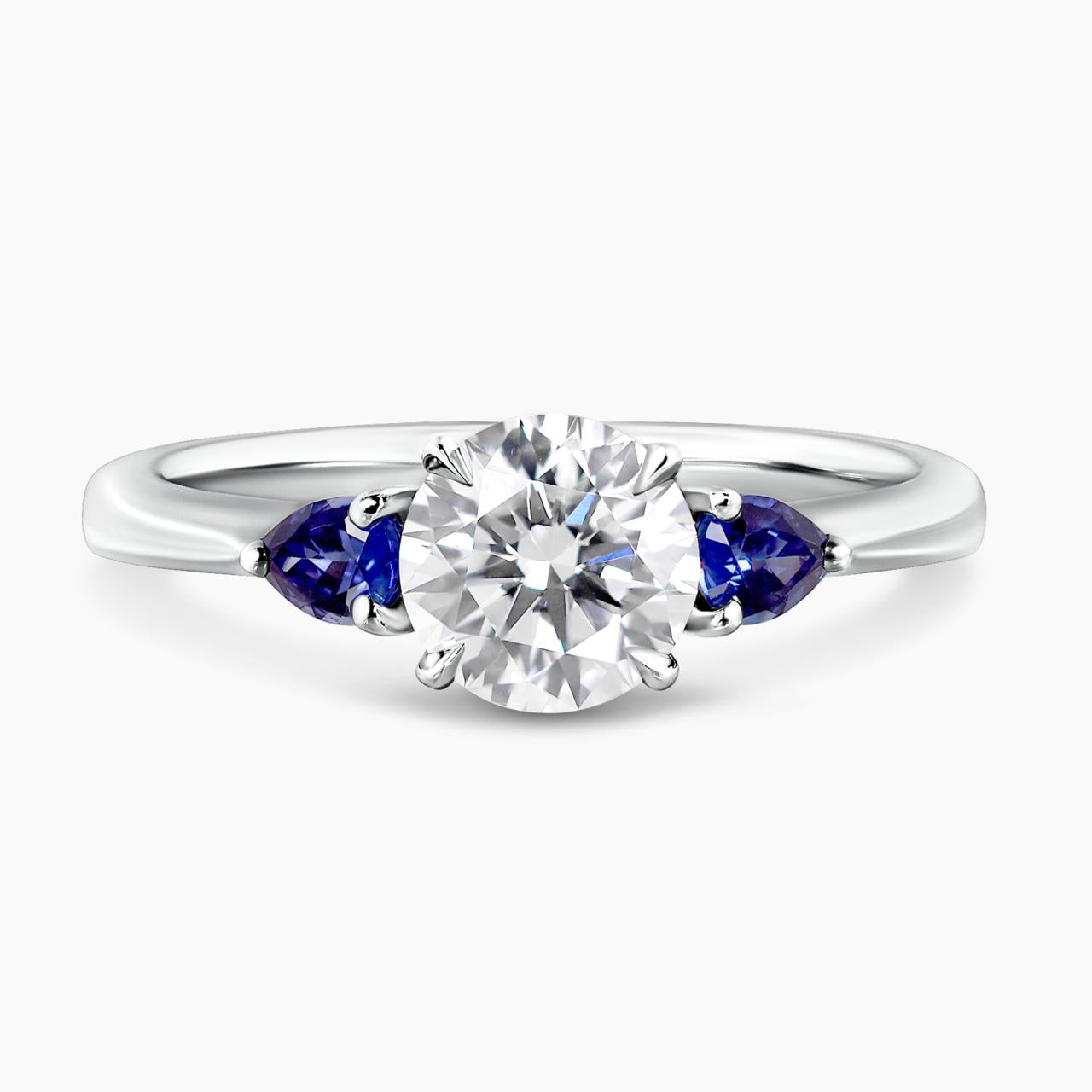 18ct white gold Round Brilliant Cut LAB Grown Diamond and Ceylon blue sapphires engagement ring