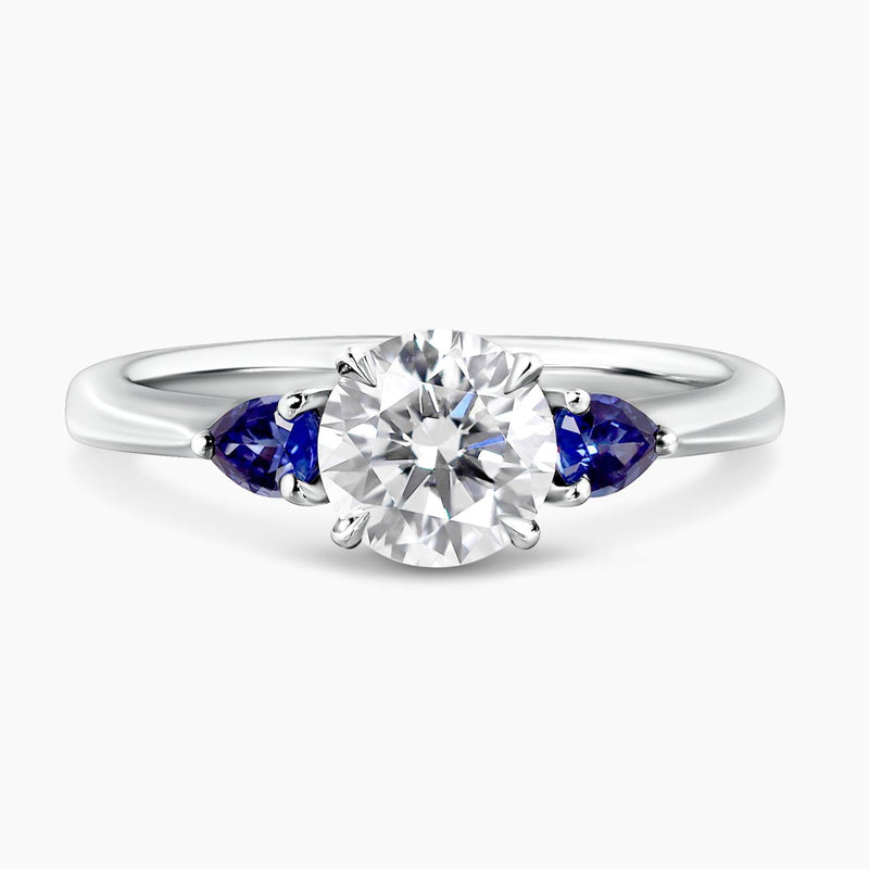 18ct white gold Round Brilliant Cut LAB Grown Diamond and Ceylon blue sapphires engagement ring