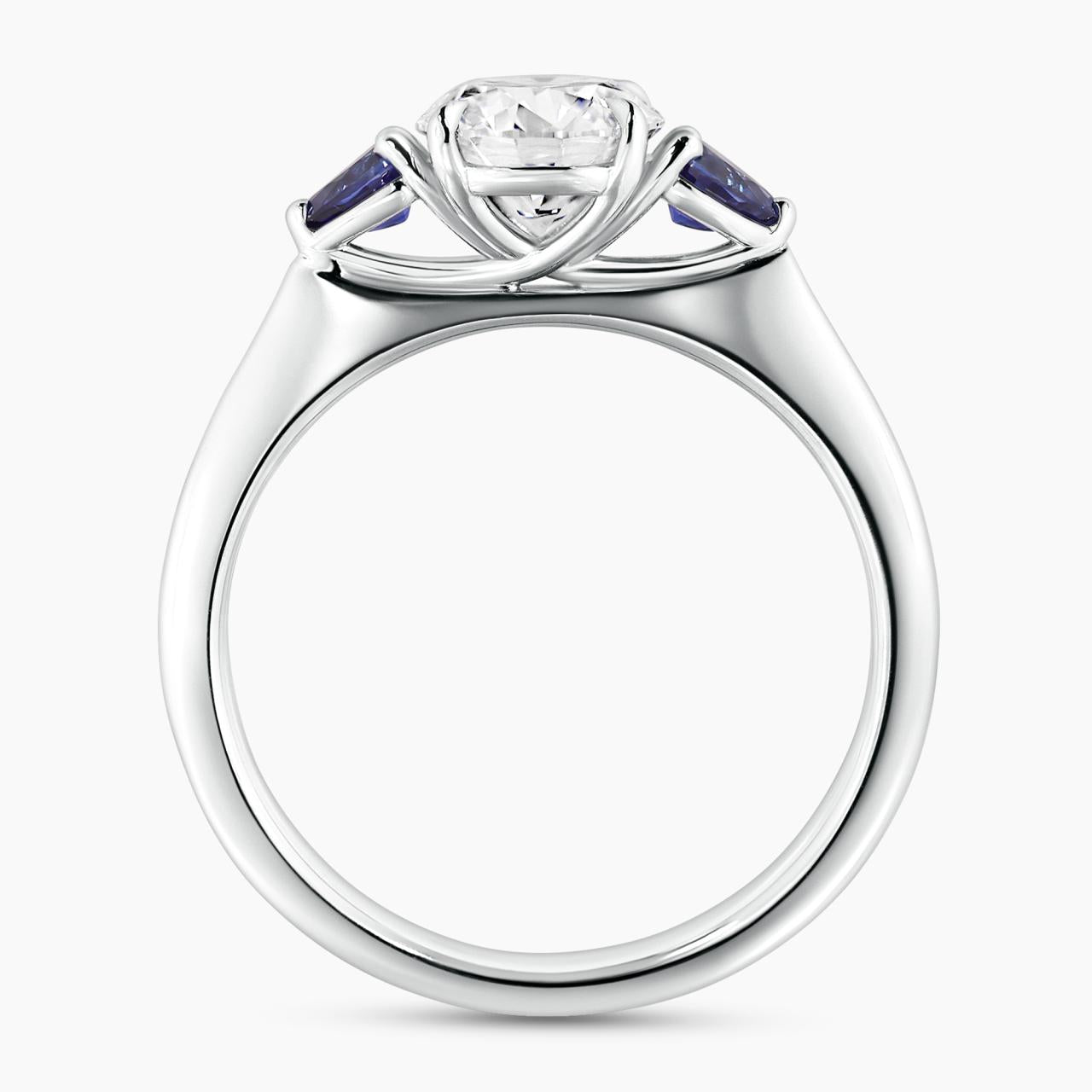 18ct white gold Round Brilliant Cut LAB Grown Diamond and Ceylon blue sapphires engagement ring side profile
