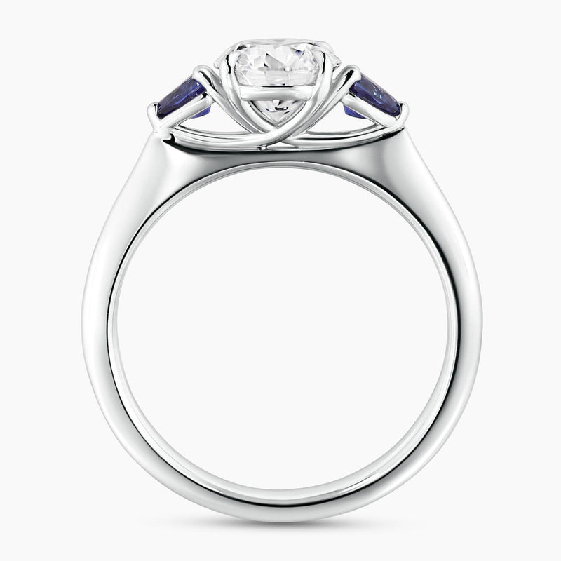18ct white gold Round Brilliant Cut LAB Grown Diamond and Ceylon blue sapphires engagement ring side profile