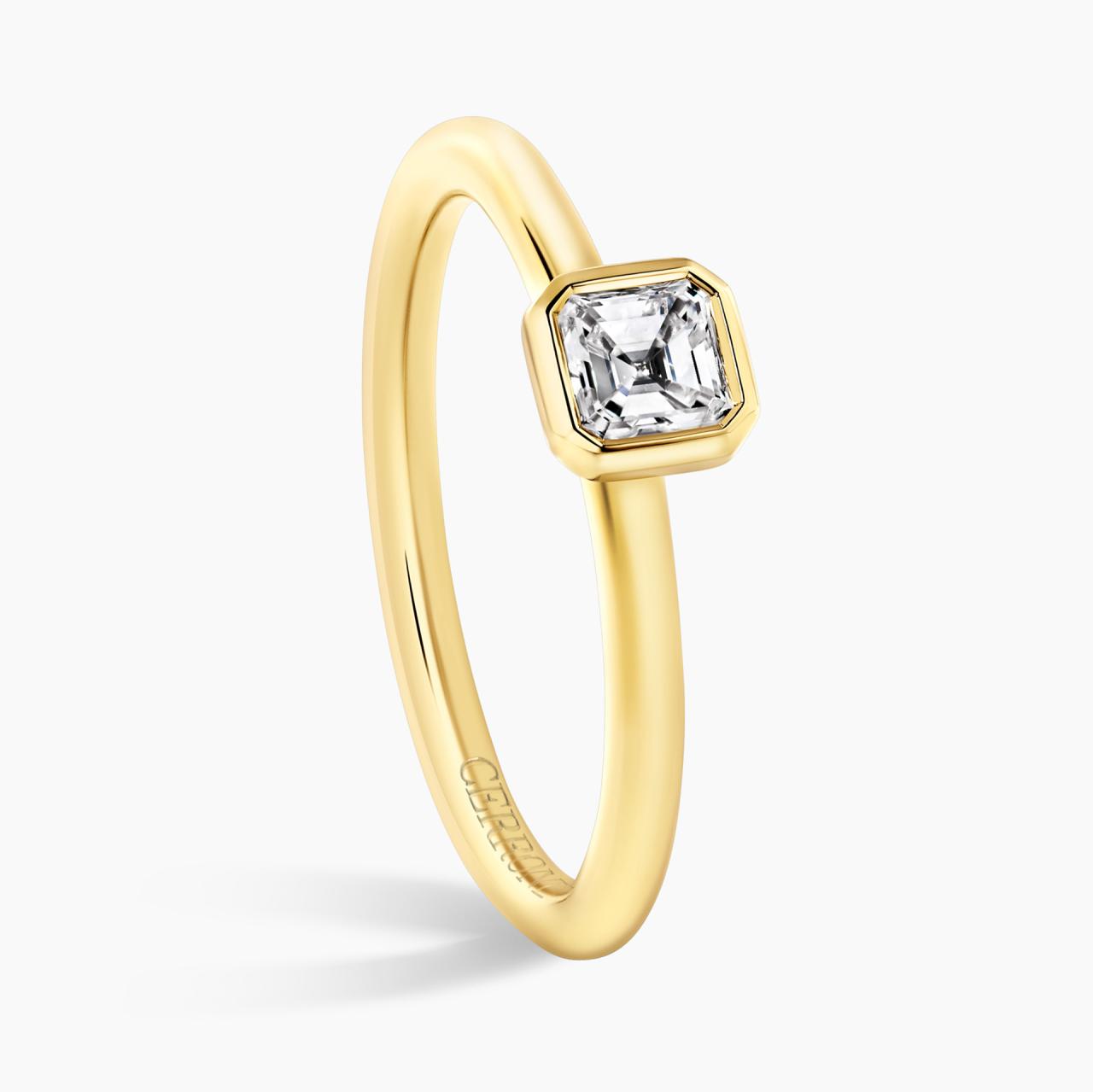 18ct yellow gold 0.42ct EF VS Asscher cut diamond in a bezel set ring