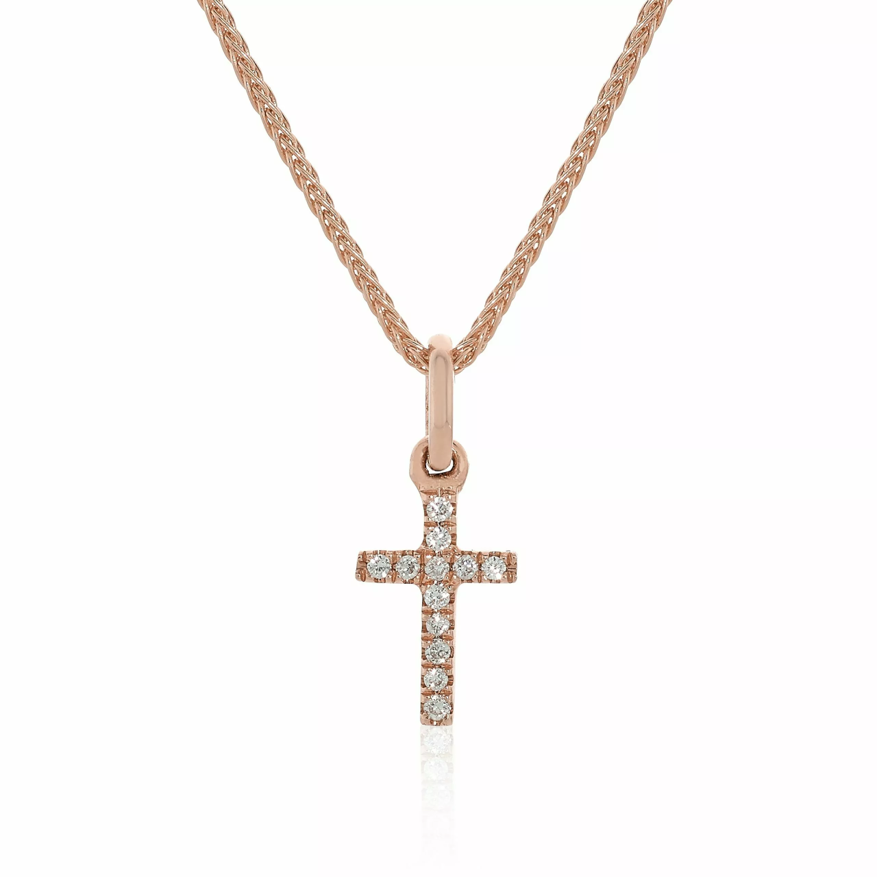 18ct rose gold diamond set small cross pendant