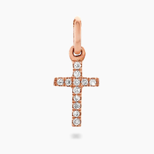 18ct rose gold diamond set small cross pendant