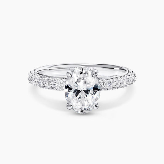 18ct white gold 1.51ct F SI1 oval and round brilliant cut pave set diamond ring