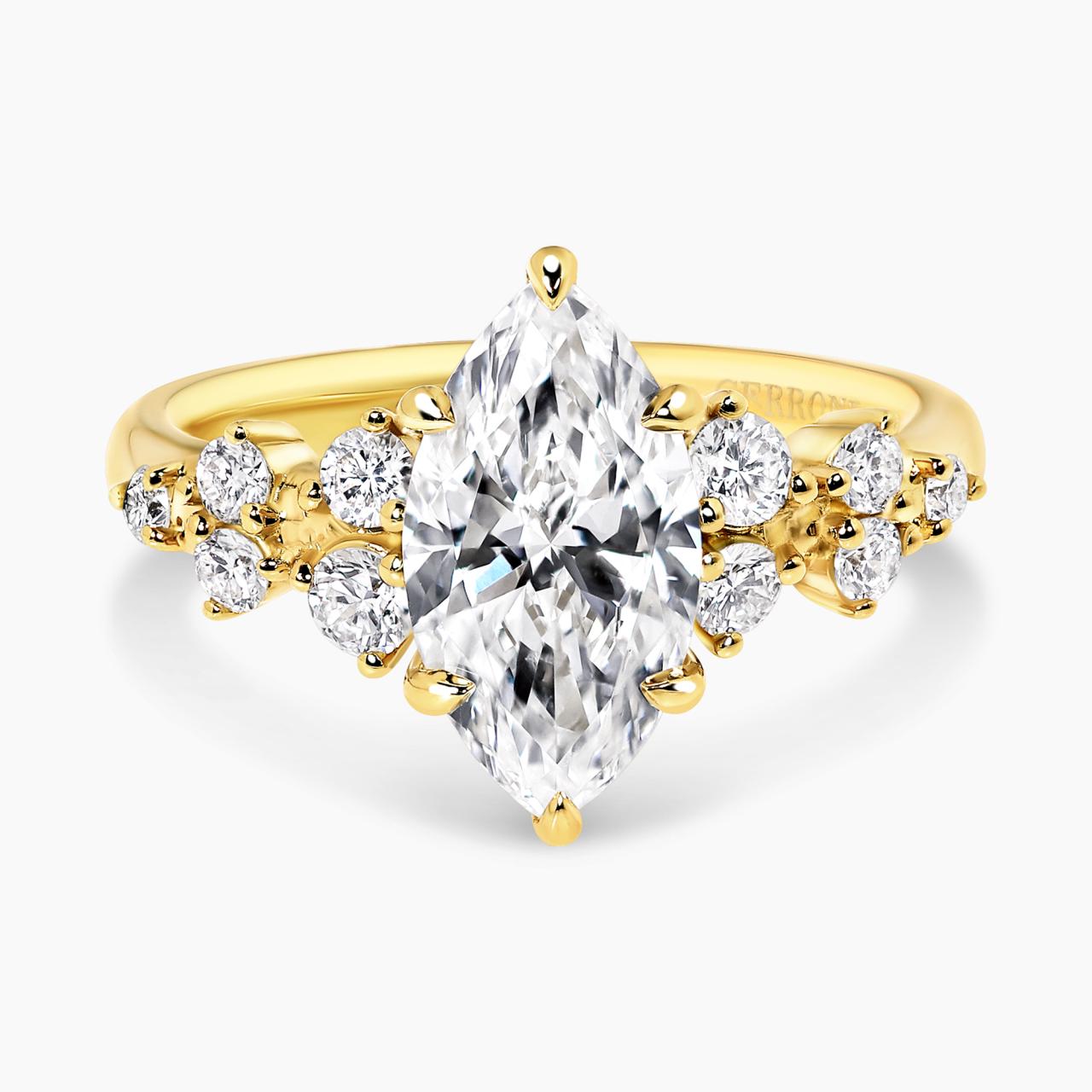 18ct yellow gold 2.02ct D VVS2 marquise lab grown diamond ring IGI Cert