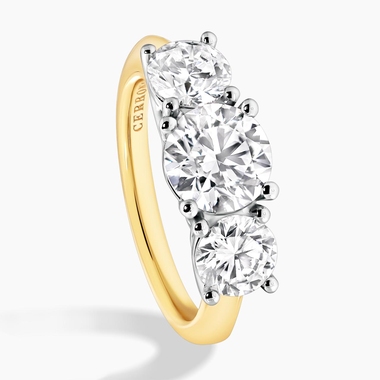 18ct yellow and white gold round brilliant cut LAB Grown Diamonds Engagement Ring on the side
